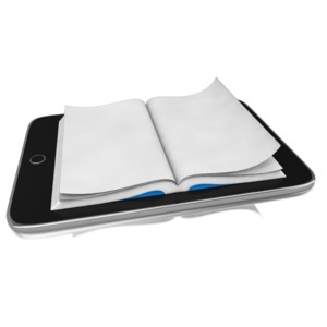 A piece of clipart showing a book sticking out of a tablet.