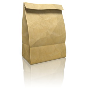 A brown paper back folded at the top.