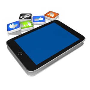 A tablet is shown by a variety of different apps