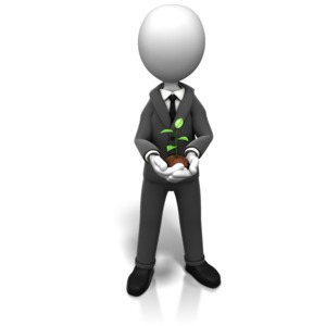 An image of a stick figure holding a new plant to signify growth.