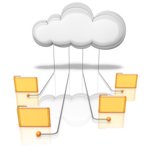 Four folders with files in them are connected into a cloud.