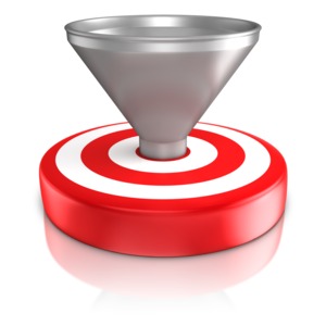 A funnel sits on the bullseye of a target.