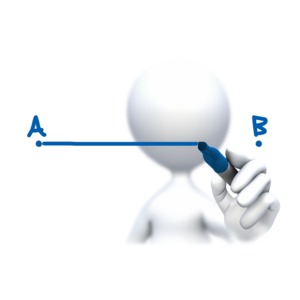 An image of a stick figure drawing a line from point A to point B.
