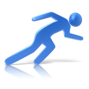 This clip art shows a flat stick figure in a sprinting pose.