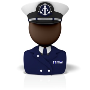A 3D figure bust icon of a captain or naval officer in a dress uniform and captains hat.