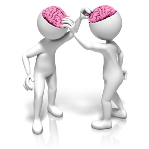 An image of two stick figures picking each others brains.