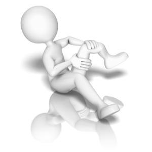 A stick figure lays on the ground clutching his broken leg.