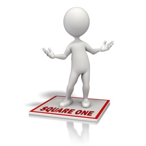 A clipart concept of &#039;Back to Square One&#039; or starting over or beginning again from scratch.