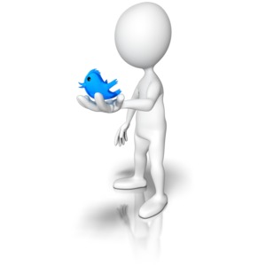 A stick figure hold out a tweet bird in its hand.