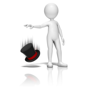 A stick figure drops a top hat. This clip-art represents the idiom &#039;at the drop of a hat&#039;.