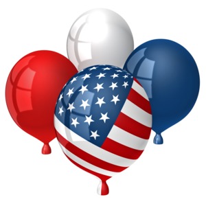 Patriotic American balloons in red, white and blue.