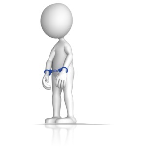 A stick figure stand with handcuffs on wrists.
