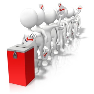 An image of a line of people standing in line to vote