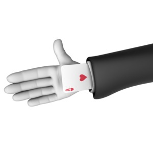 This clip art displays the idiom ace up the sleeve.