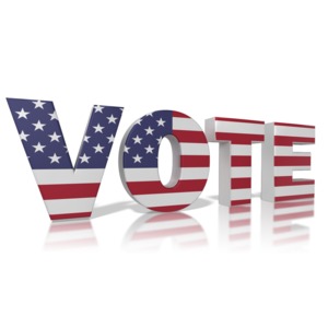 The word vote with the American flag across the front