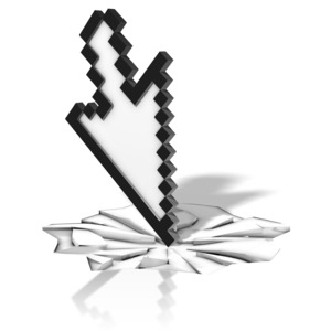 A pixelated arrow cracks the ground below it.