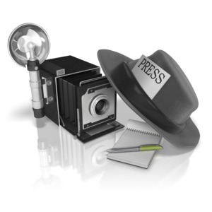 This clip art image shows press photography gear.