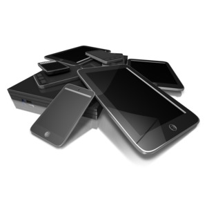An image of a pile of wireless devices.