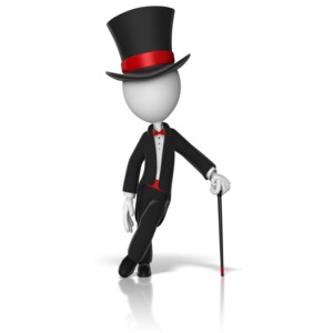 A classy stick figure leans on a cane.