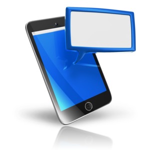 An image of a phone with a blank square discussion box.