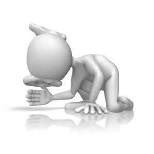 A stick figure with huge ears places an ear to the ground in this concept of being aware of coming events.