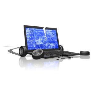 A crashed laptop computer