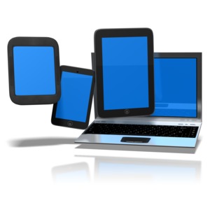 A group of four different portable digital devices.