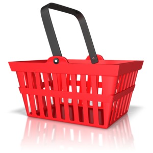 This clip art image shows an empty shopping basket.