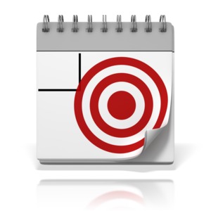 A calendar date page with a target symbol on it.  Download and overlay your month and target date text inside PowerPoint.