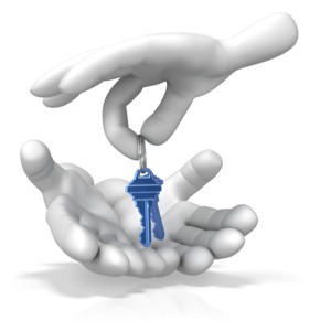 One pair of hands gives another a set of keys.