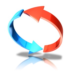 An image of two complementary curved arrows going in a circle.