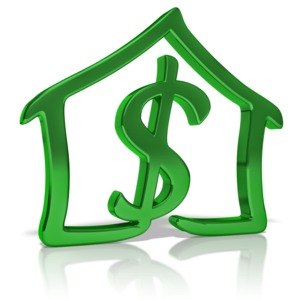 An outline of a house with a dollar symbol inside. This clip-art can represent the cost of home ownership.