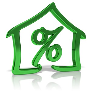 An outline of a house with a percent symbol inside. This clip-art can represent mortgage interest rates.