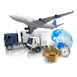 An image of modes of transportation such as a truck, plane, and semi for delivery.
