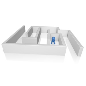 A stick figure is shown lost and confused inside of a maze