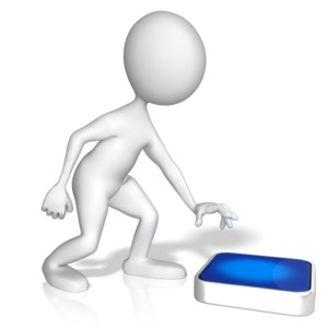 A stick figure is shown pushing down on an app.