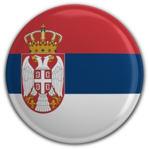 An image of the Serbia&#039;s flag on a badge/button.