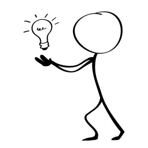 A simple line drawing of a stick figure releasing an idea illustrated in the form of a light bulb.