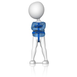 A stick figure is restrained with a straitjacket.