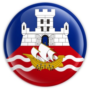 An image of the Belgrade&#039;s flag on a badge/button.