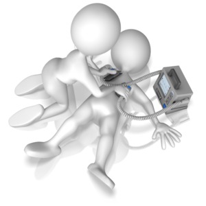 A stick figure uses a defibrillator to revive another stick figure laying on the ground.