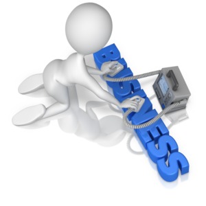 A stick figure uses a defibrillator to shock text that says business. 