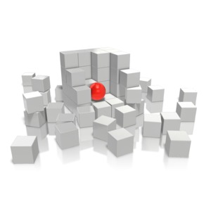 An image of a busted cube with a colored sphere in the middle.