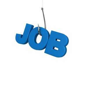 A clipart image showing the word job on a fish hook