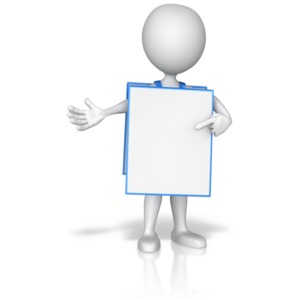 A stick figure wears a advertising sign over its body.