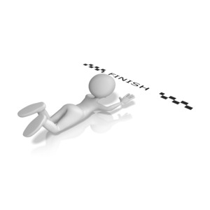 A stick figure is shown falling short of the finish line