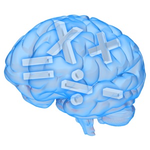 Math symbols inside a human brain. This clip-art can represent math education.