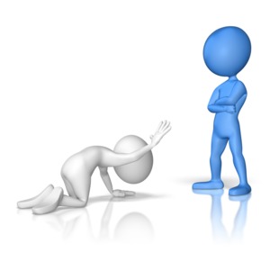 One figure bows before another.