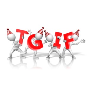 A group of for stick figures hold the letters T G I F in celebration of the upcoming weekend.  Thank Goodness it&#039;s Friday!