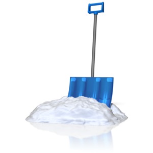A shovel rests in a pile of snow.